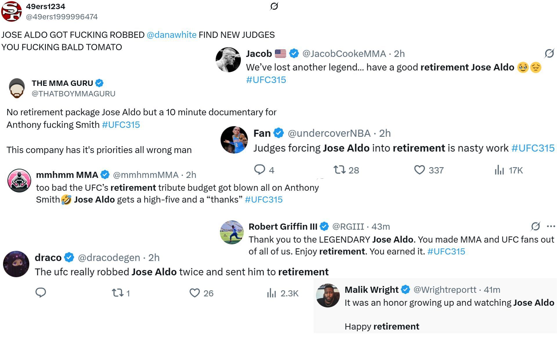 The MMA world reacts to Jose Aldo's retirement at UFC 315